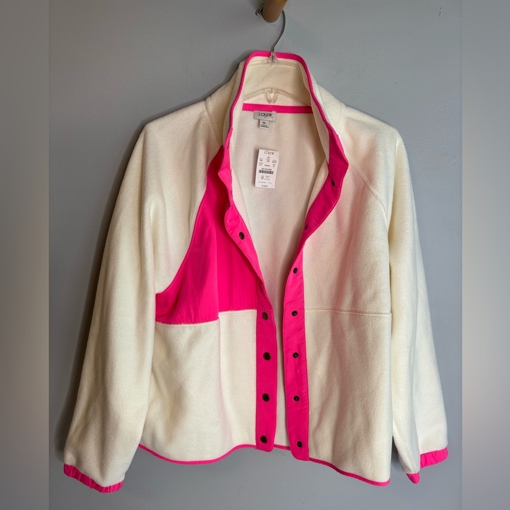 J CREW SHERPA HOT PINK/CREAM SNAP FRONT JACKET NWT
